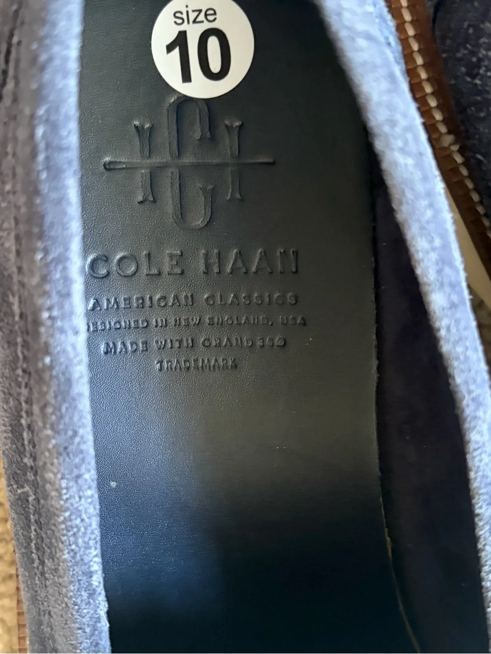 Cole haan American classic man made leather blue suede tassels loafers size 10